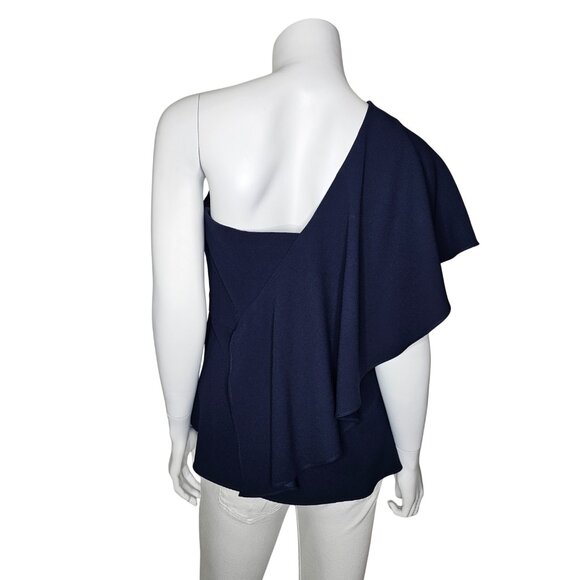 TRINA TURK "Glamorous" Navy One-Shoulder Flounce Top | US 6 | Retail $228 - Picture 6 of 7